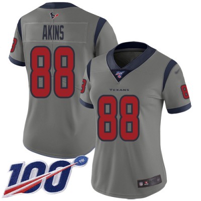 Nike Houston Texans #88 Jordan Akins Gray Women's Stitched NFL Limited Inverted Legend 100th Season Jersey